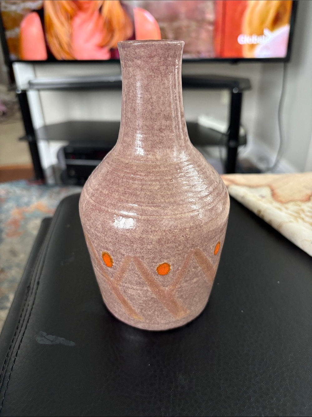 MCM Pink Terracotta Unique Mauve Glaze Decorative Vase with Orange Accents